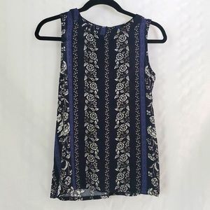 LOFT Sleeveless Blouse/Tank Top Black/White/Blue Floral Size Petite XS (XSP)